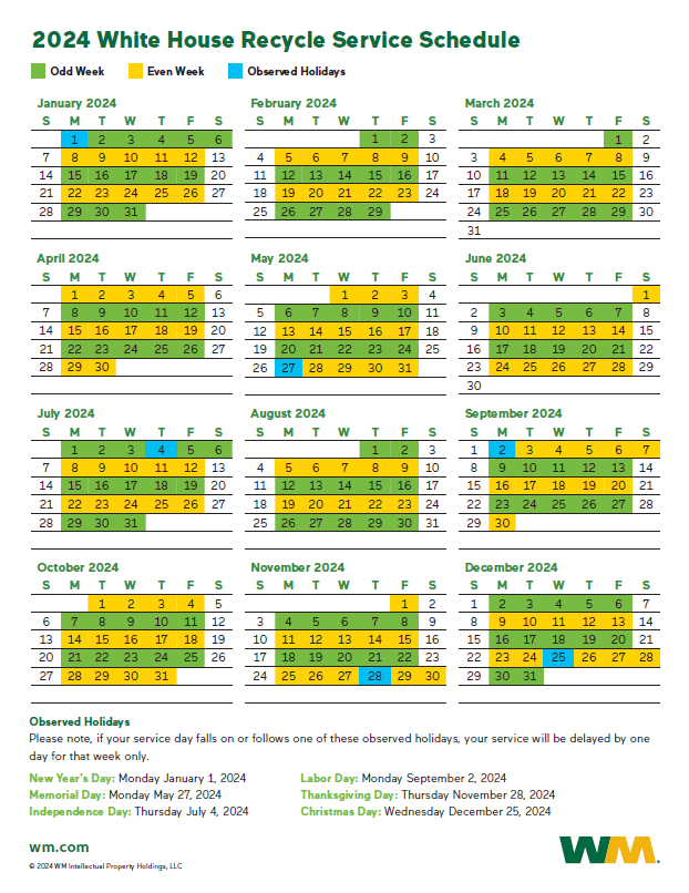 2024 white house recycle scedule